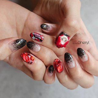 キャラクターデザイン ネイルチップ 赤 キャラクターネイルチップ - ネイルチップ☆デコレーション | minne