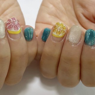 ネイルチップオーダー フルーツネイル ピンクグレープフルーツ