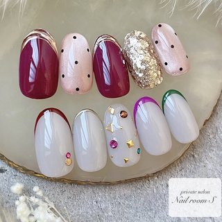 ミラーネイル(ミラー)/#カラフルフレンチのネイルデザイン｜ネイルブック 