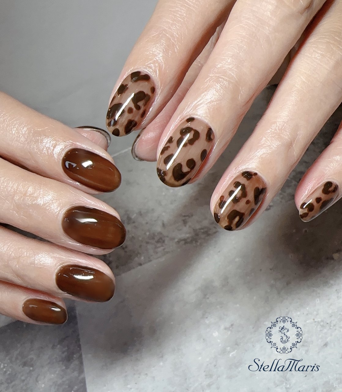 秋/ハンド/ワンカラー/レオパード/ショート - Stella Marisのネイル