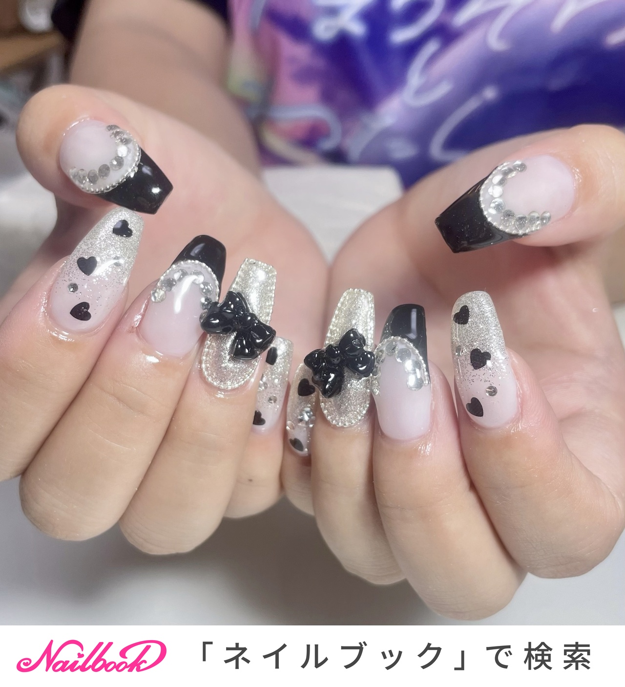 ｸﾞﾚｰｼﾞｭ リボンビジュー づらい 韓国 量産型ネイルチップ 