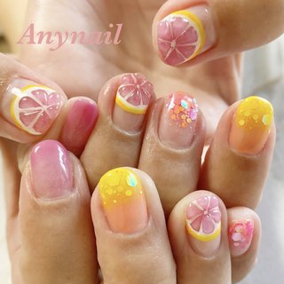 ネイルチップオーダー フルーツネイル ピンクグレープフルーツ