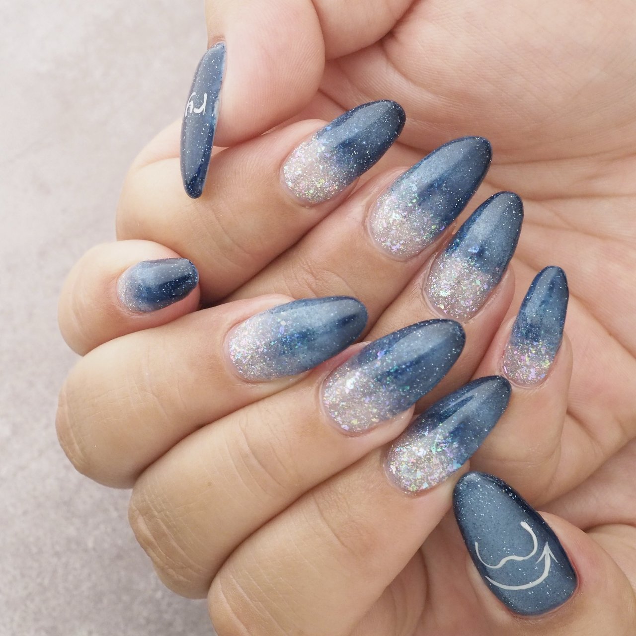 No.322 ネイルチップ 水色 白 バカラ キラキラ マグネット 星 夏 韓国