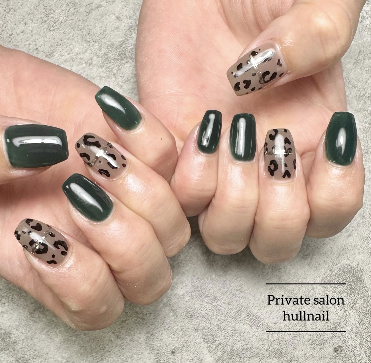 秋/ハンド/アニマル柄/レオパード/グリーン - hull nailのネイル 