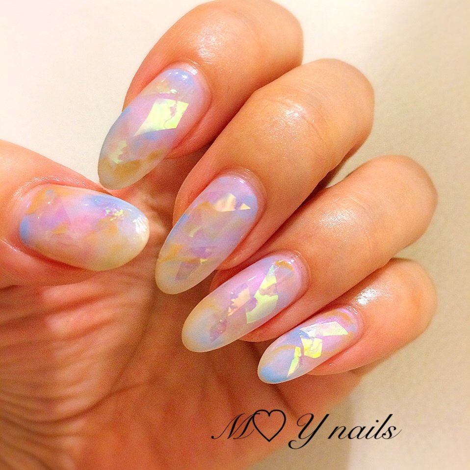 オーロラ ロング ホワイト ピンク ブルー M S Nailのネイルデザイン No ネイルブック