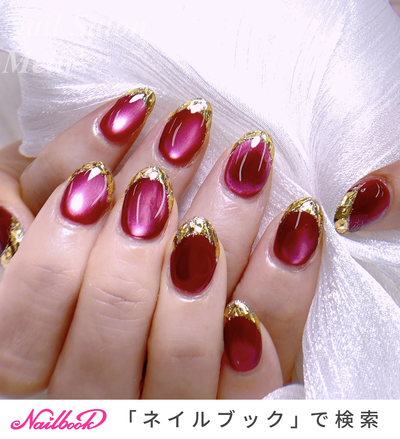 2026年】新着順｜ボルドー/#ゴールドガラスフレンチのネイルデザイン