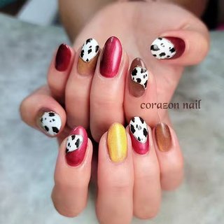 ネイルチップ ダルメシアン 黒 赤 ちゅるん カラー変更 オーダーネイル