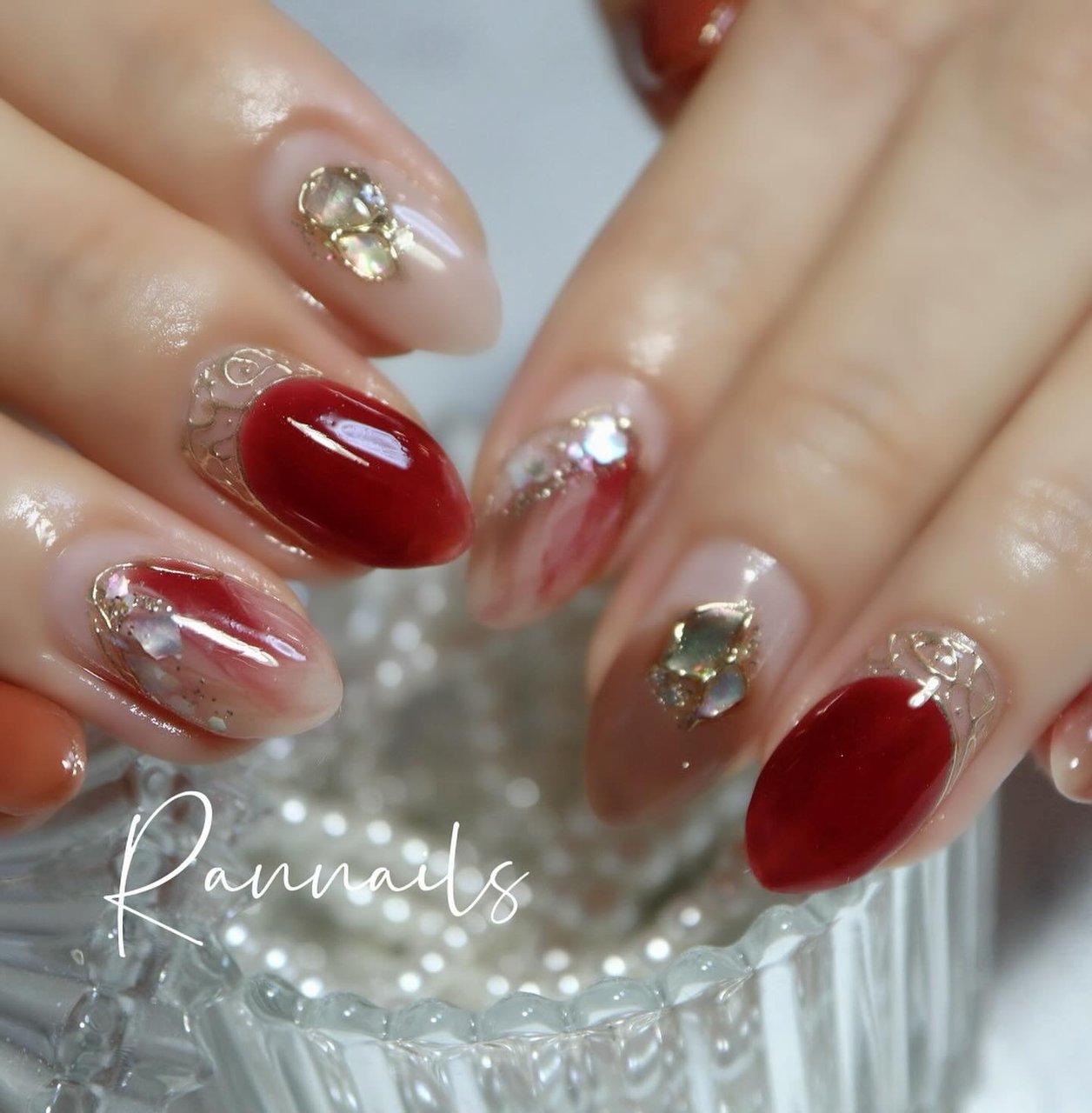 秋/シェル/ニュアンス/大人/ボルドー - rannailsのネイル