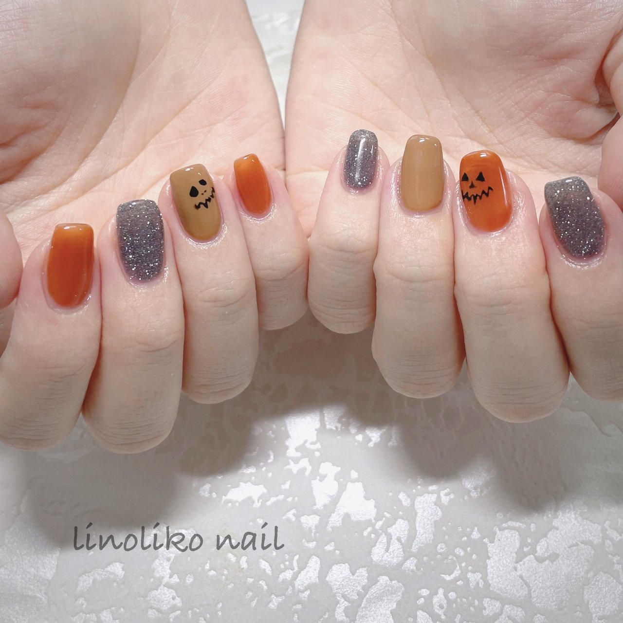 オーダーページ⑩ ハロウィンネイル ハロウィン/ハンド/ミディアム/オーバル/オレンジ - 瀧本桃果のネイル