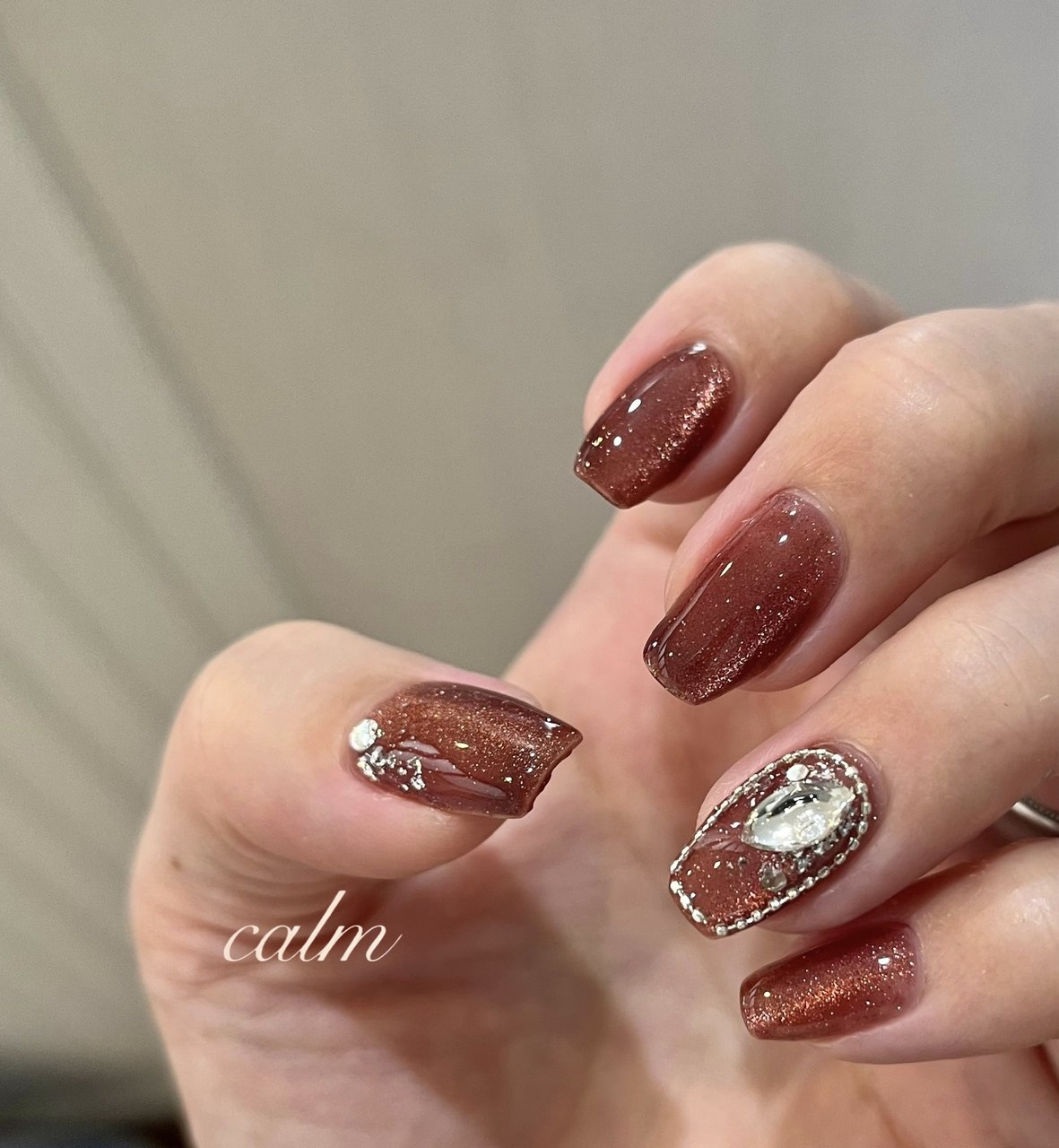 ビジュー/マグネット/レッド/ボルドー/ブラウン - akinaのネイル  