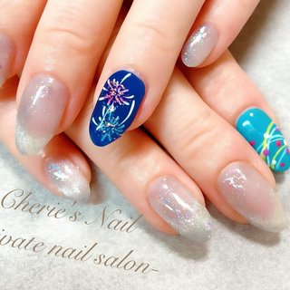 夏/七夕/浴衣/シースルー/水滴 - happy_nailのネイルデザイン[No