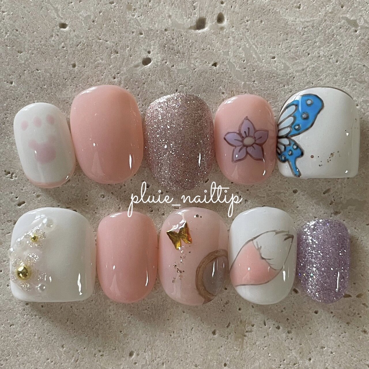 春/オールシーズン/ハンド/フラワー/キラキラ - pluie_nailtipのネイルデザイン[No.9047475]｜ネイルブック