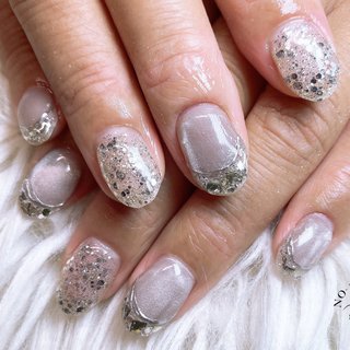 マグネット/シルバー/ガラスフレンチのネイルデザイン｜ネイルブック 