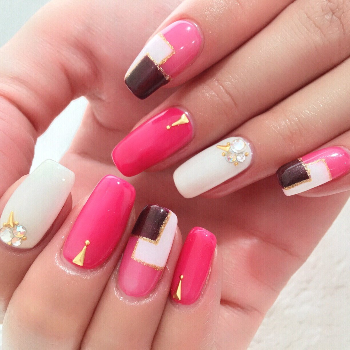 夏 秋 ハンド ブロック ミディアム Jikounailのネイルデザイン No ネイルブック