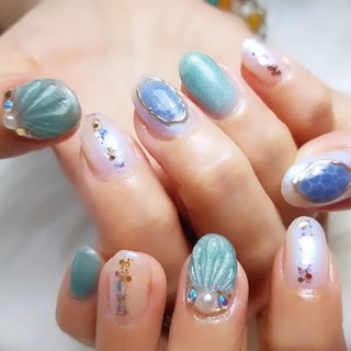 海/マーメイド/マグネットのネイルデザイン｜ネイルブック 