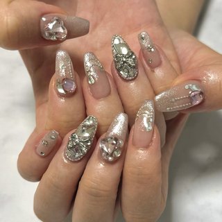 白ラメ　韓国ネイル　ハートネイル　埋め尽くし　ストーン 白ラメ 韓国ネイル ハートネイル 埋め尽くし ストーン DesignB＋parts