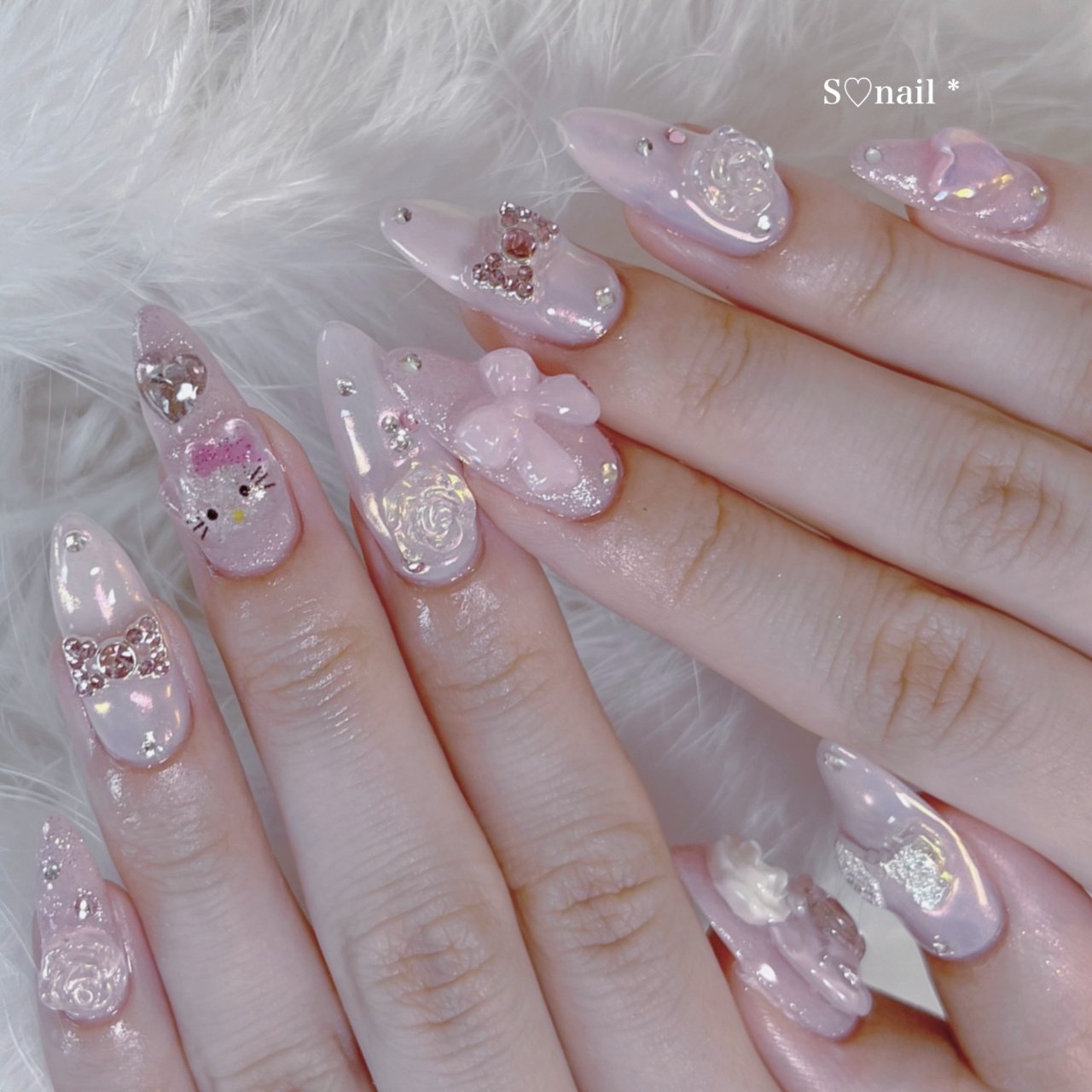 オールシーズン/ハンド/オーロラ/リボン/ミディアム - S♡nailのネイル