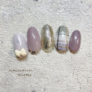 ニット/ピンク/グレーのネイルデザイン｜ネイルブック 