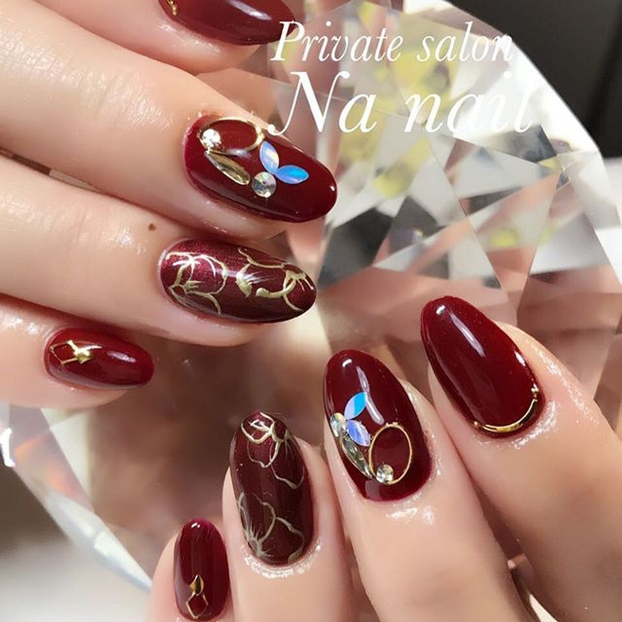 秋 ハンド ミディアム ボルドー ジェルネイル Na Nailのネイルデザイン No ネイルブック