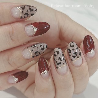 秋/レオパード/#逆フレンチのネイルデザイン｜ネイルブック 