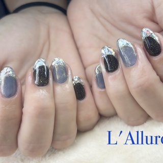 ブラック(黒)/#ガラスフレンチのネイルデザイン｜ネイルブック 