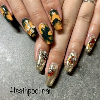 オレンジ/グリーン/ミラーネイルのネイルデザイン｜ネイルブック 