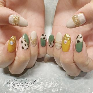 ハンド/グリーン/＃ダルメシアンネイルのネイルデザイン｜ネイルブック 