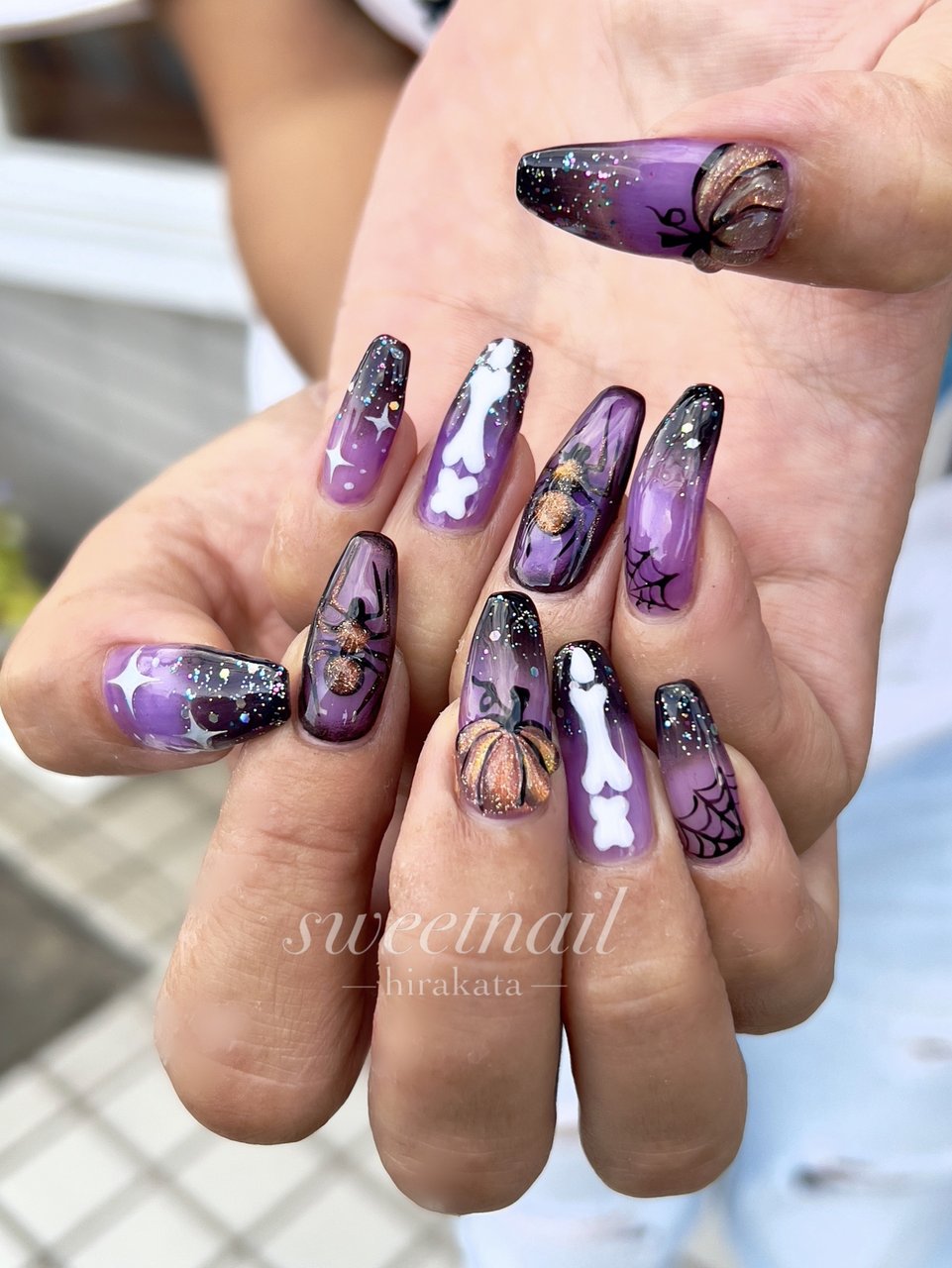 ハロウィン/ハンド/パープル/ブラック/ジェルネイル - 枚方市山之上