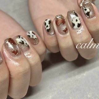 ハート/ブラウン/マグネットネイルのネイルデザイン｜ネイルブック 