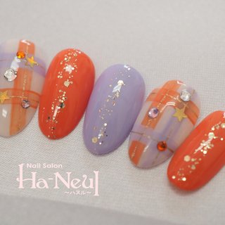 No.339 ネイルチップ　オレンジ　キラキラ　ちゅるん　星　秋　ハロウィン No.339 Halloween pumpkin🎃 パンプキンオレンジのハロウィンに