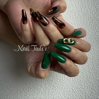 グリーン/ブラウン/セルフネイルのネイルデザイン｜ネイルブック 