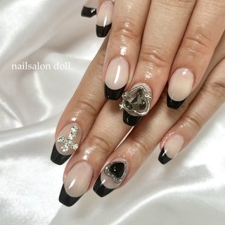 ハート/#黒フレンチネイルのネイルデザイン｜ネイルブック 