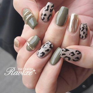 レオパード(ヒョウ柄)/#カーキネイルのネイルデザイン｜ネイルブック 