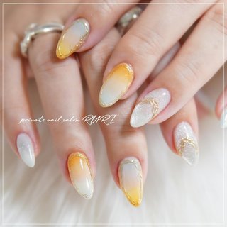 マーブル/オレンジ/グレーのネイルデザイン｜ネイルブック 