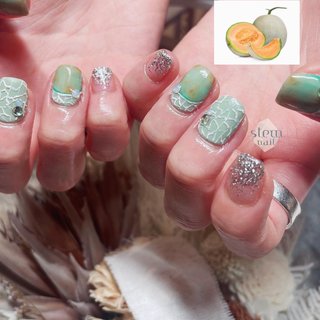 🍈🍈🍈 
#naildesign
#melon
#🍈
#melonnails
#fruitsnail
#stemnail
#メロンネイル
#メロン
#下北沢ネイルサロン
#シモキタ #秋 #オールシーズン #パーティー #ハンド #アイシング #ショート #スクエア #グリーン #シルバー #ジェルネイル #お客様 #Miki*stem nail #ネイルブック