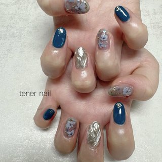 ブルー/シルバー/#うねうねネイルのネイルデザイン｜ネイルブック 