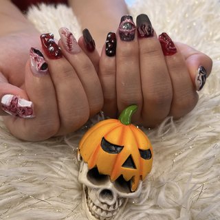ハロウィンホラーネイル 
#ハロウィンネイル
#グロネイル #秋 #ハロウィン #ハンド #スクエア #ジェルネイル #きいら #ネイルブック
