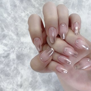 くすみグレージュピンクミラーグラデーション ワンホンニュアンスネイル 韓国 秋冬 くすみグレージュピンクミラーグラデーション ワンホン