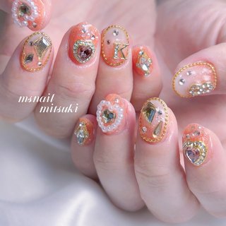 お急ぎ便A♡ ネイルチップ オレンジネイル チェック柄 シンプル 量産型