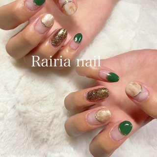 ラメ/マーブル/グリーンのネイルデザイン｜ネイルブック 