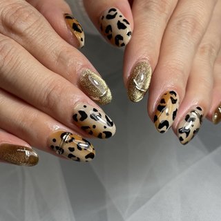 おすすめ順｜ゴールド(金)/#ﾚｵﾊﾟｰﾄﾞ柄のネイルデザイン｜ネイルブック 