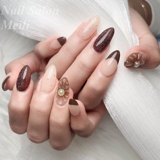 人気順｜ブラウン/ぷっくりフラワーネイルのネイルデザイン｜ネイルブック 