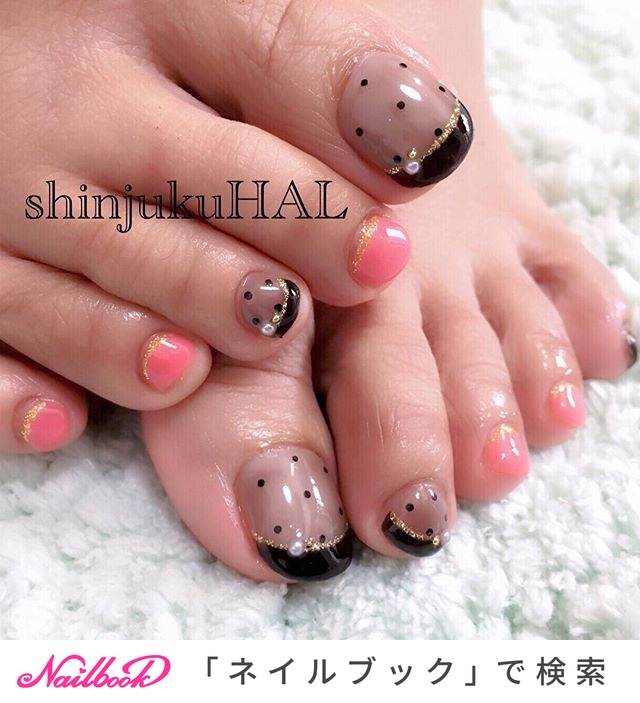フット ドット ピンク ブラック わたなべまさみのネイルデザイン No ネイルブック
