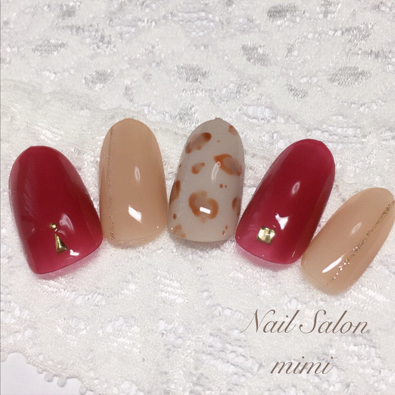 アニマル柄 レッド ボルドー ゴールド Nail Salon Mimiのネイルデザイン No ネイルブック