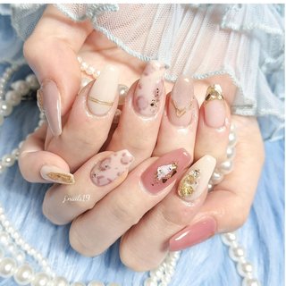 ネイルチップニュアンスレオパード3Dヒョウ柄帽子くまさんリボン953 1280_lc