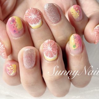 おすすめ順｜ラメ/#ピンクグレープフルーツのネイルデザイン