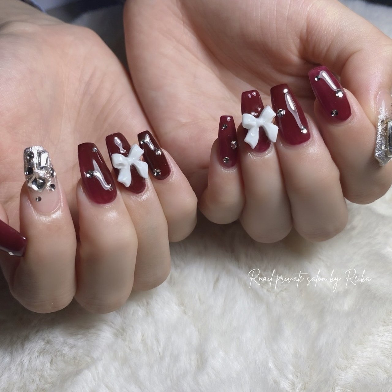 秋/ハンド/リボン/ちゅるん/ワンホン - R nail private salonのネイル