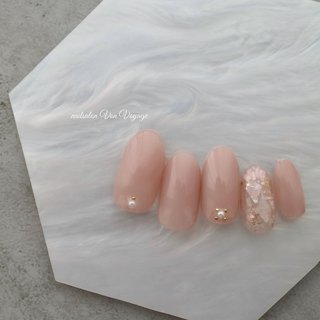 シェル/ピンク/グレージュのネイルデザイン｜ネイルブック 