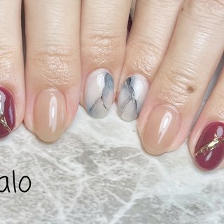 大理石/ニュアンス/ボルドーのネイルデザイン｜ネイルブック 