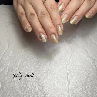 ベージュ/グリーン/#ミラーネイルのネイルデザイン｜ネイルブック 